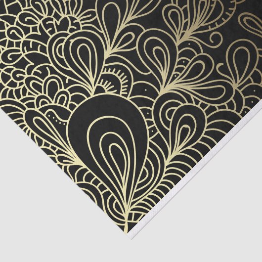 Abstracte artistieke gouden lijnspieken op zwart tissuepapier (Detail)