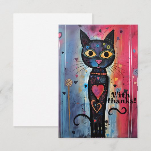 Abstracte artistieke grootoogkat bedankkaart (Voorkant / Achterkant)