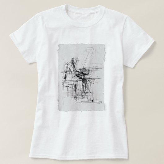 Abstracte Artistieke Pianist Schets - T-shirt (Design voorkant)