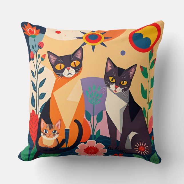 Abstracte Artistieke Weergave van Katten Kussen (Voorkant)