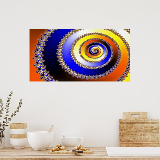 Abstracte ARTs - Spiraal blauw geel Poster (Keuken)