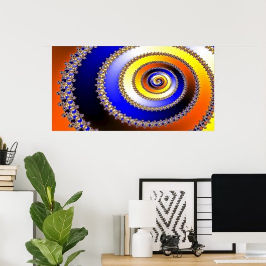 Abstracte ARTs - Spiraal blauw geel Poster (Thuiskantoor)