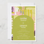 Abstracte Artsy Art Lime Green Pink Weddenschap Kaart (Voorkant)
