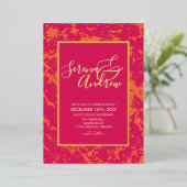 Abstracte Artsy Hot Roze Sinaasappel Modern Goud Folie Uitnodiging (Staand Voorkant)