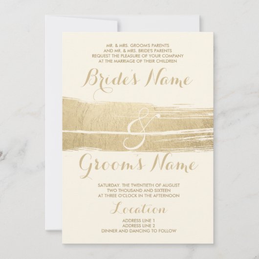 Abstracte Artsy Ivoor Goud Brushstrokes Bruiloft Kaart (Voorkant)