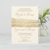 Abstracte Artsy Ivoor Goud Brushstrokes Bruiloft Kaart (Staand voorkant)