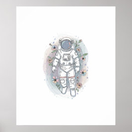 abstracte astronaut One Line Art Continuous Poster