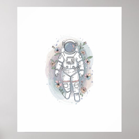 abstracte astronaut One Line Art Continuous Poster (Voorkant)