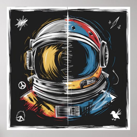 Abstracte astronautenhelmkunst poster (Voorkant)
