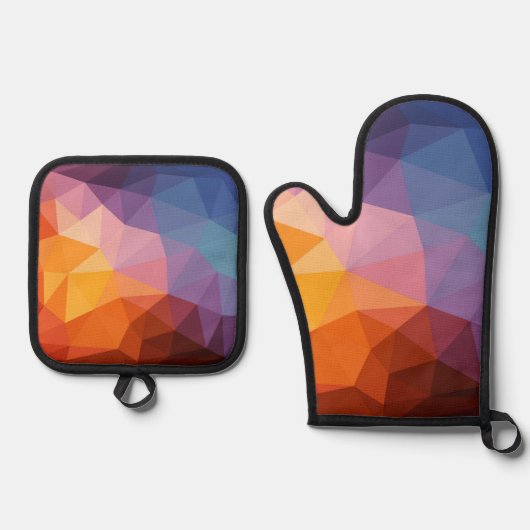 Abstracte asymmetrische driehoeken ovenwant & pannenlap set (Voorkant)