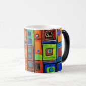 Abstracte asymmetrische vierkanten magische mok (Voorkant rechts)