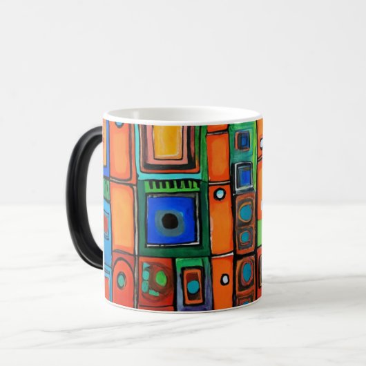 Abstracte asymmetrische vierkanten magische mok (Voorkant links)