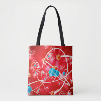 Abstracte atoomachtergrond, chemisch model van mol tote bag