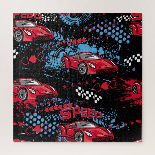 Abstracte auto's, grunge kinderachtig patroon. legpuzzel (Verticaal)