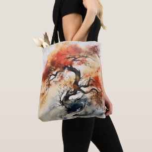 Abstracte Autumn Tree Ink schilderij Tote Bag