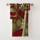 Abstracte Bamboe & Bubbles Maroon Black & Gold Bad Handdoek (Insitu)