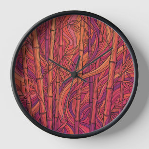 Abstracte Bamboe Zonsondergang Oranje Lijnkunst Kl