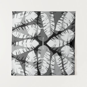 ABSTRACTE BANANENBLADEREN ZWART EN WIT WANDKLEED