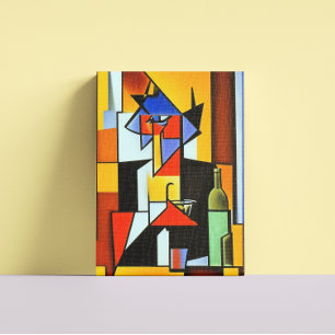 Abstracte Bartender Cubist Canvas Afdrukken