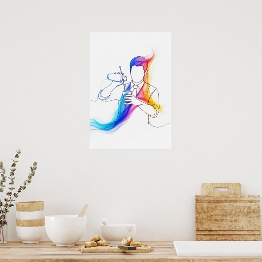 Abstracte Bartender One Line Art Continuous Poster (Keuken)