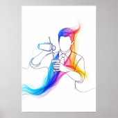 Abstracte Bartender One Line Art Continuous Poster (Voorkant)