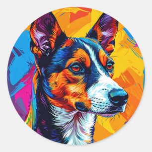Abstracte Basenji Hond Geometrisch Elegant Huisdie Ronde Sticker
