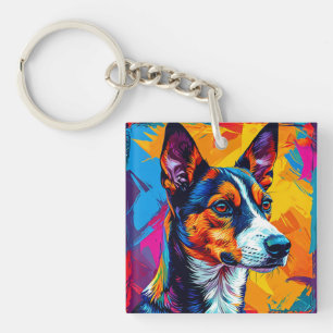 Abstracte Basenji-hond Moderne Artistieke Cadeau Sleutelhanger