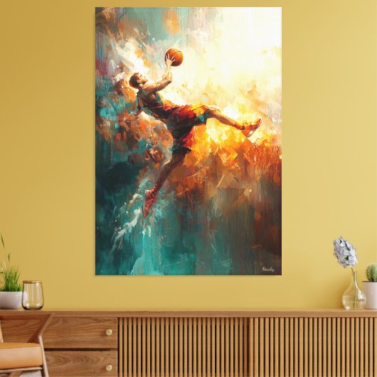 Abstracte basketbalspeler - Krachtige sportkunst Canvas Afdruk (Insitu (Woonkamer))