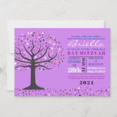 Abstracte Bat Mitzvah Paars Invite Kaart (Voorkant)