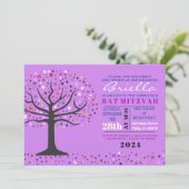 Abstracte Bat Mitzvah Paars Invite Kaart (Staand voorkant)
