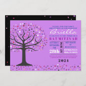Abstracte Bat Mitzvah Paars Invite Kaart (Voorkant / Achterkant)