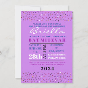 Abstracte Bat Mitzvah Paars Invite Kaart