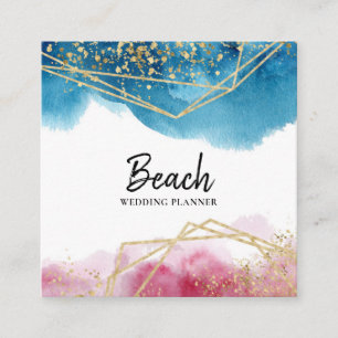 *~* Abstracte Beach Blue Pink Gold Glitter Polygon Vierkante Visitekaartje