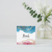 *~* Abstracte Beach Blue Pink Gold Glitter Polygon Vierkante Visitekaartje (Staand voorkant)