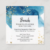 *~* Abstracte Beach Blue Waterverf Gold Glitter Vierkante Visitekaartje (Achterkant)