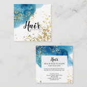 *~* Abstracte Beach Blue Waterverf Gold Glitter Vierkante Visitekaartje (Voorkant / Achterkant)