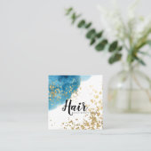 *~* Abstracte Beach Blue Waterverf Gold Glitter Vierkante Visitekaartje (Staand voorkant)