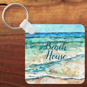 Abstracte Beach Coastal Beach House Art Sleutelhanger