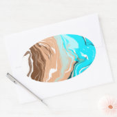 Abstracte Beach Fluid Art Ovale Sticker (Envelop)