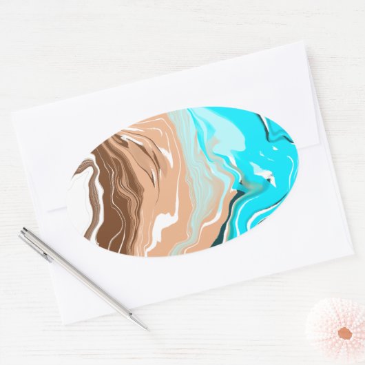 Abstracte Beach Fluid Art Ovale Sticker (Envelop)