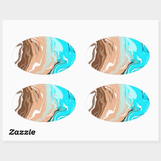 Abstracte Beach Fluid Art Ovale Sticker (Vel)