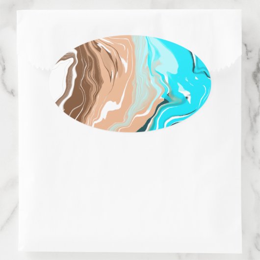 Abstracte Beach Fluid Art Ovale Sticker (Tas)