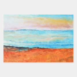 Abstracte Beach Oranje Blue Art Inpakpapier Vel