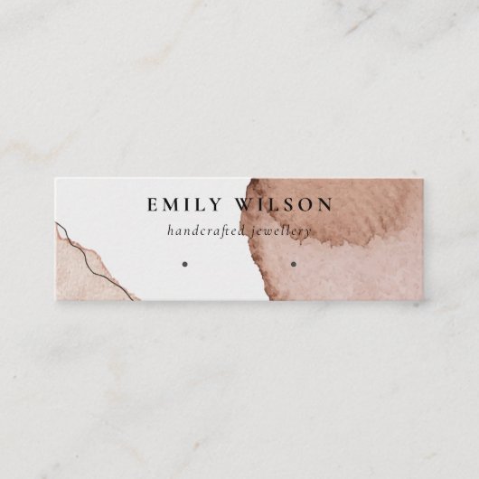Abstracte Beige Bruine Waterverf Oorbel Display Mini Visitekaartje (Voorkant)
