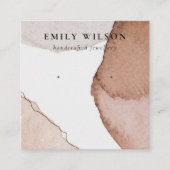 Abstracte Beige Bruine Waterverf Oorbel Display Vierkante Visitekaartje (Voorkant)