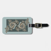 Abstracte beige lichtblauwe fractale kunstspiralen bagagelabel (Voorkant horizontaal)