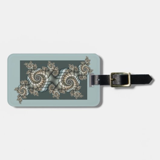 Abstracte beige lichtblauwe fractale kunstspiralen bagagelabel (Voorkant horizontaal)