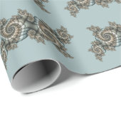 Abstracte beige lichtblauwe fractale kunstspiralen cadeaupapier (Rol Hoek)