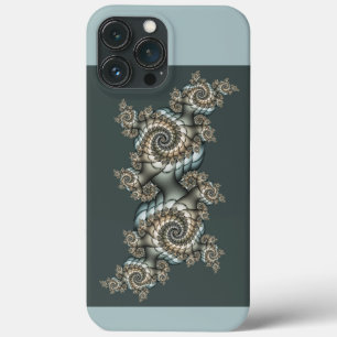 Abstracte beige lichtblauwe fractale kunstspiralen Case-Mate iPhone case
