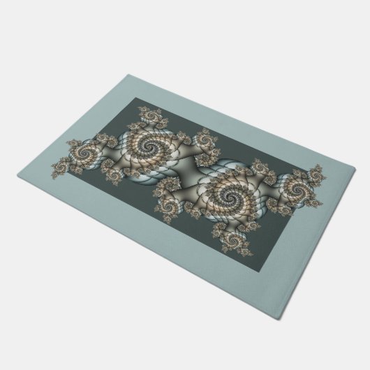Abstracte beige lichtblauwe fractale kunstspiralen deurmat (Schuin)